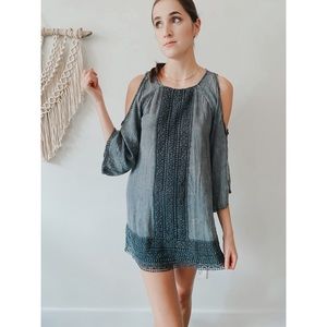 Cold Shoulder blue grey Dress